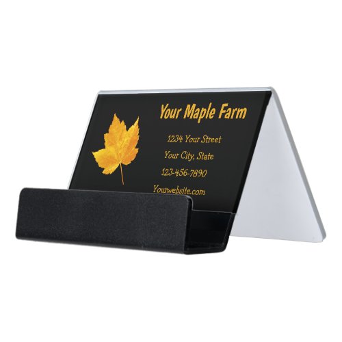 Maple Syrup Farm Gold Yellow Black Country Rustic Desk Business Card Holder