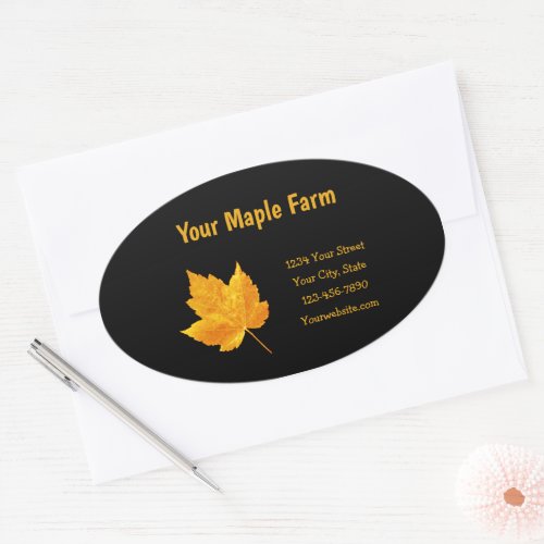 Maple Syrup Farm Gold Yellow Black Rustic Country Oval Sticker