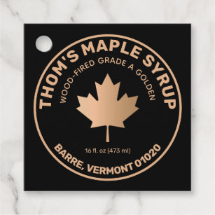 Maple Syrup Gold and Black Maple Leaf Classic Roun Favor Tags