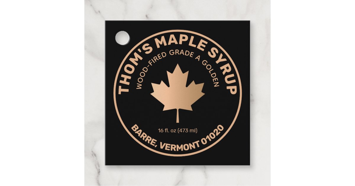 Maple Syrup Gold and Black Maple Leaf Classic Roun Favor Tags | Zazzle