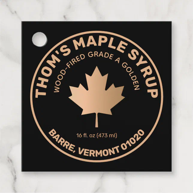 Maple Syrup Gold and Black Maple Leaf Classic Roun Favor Tags | Zazzle