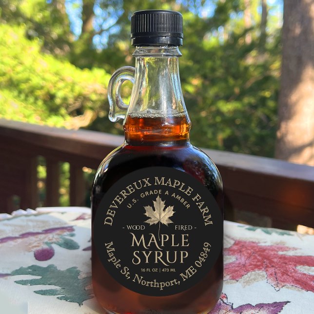 Maple Syrup Gold and Black Maple Leaf Custom Label (Creator Uploaded)