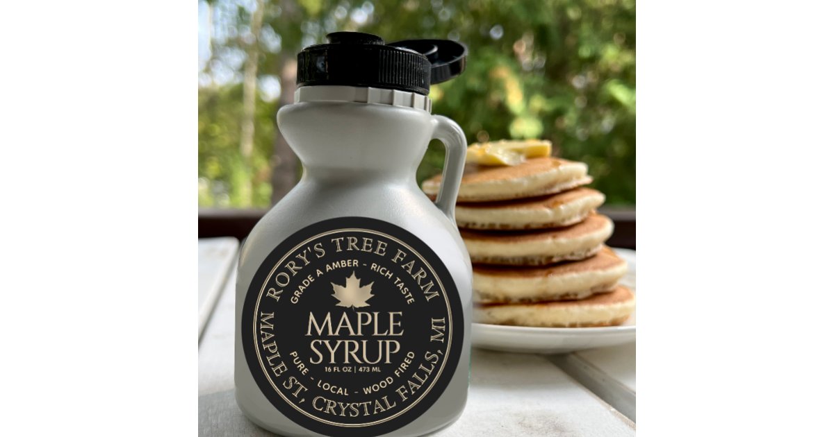 Maple Syrup Gold and Black Maple Leaf Custom Label | Zazzle
