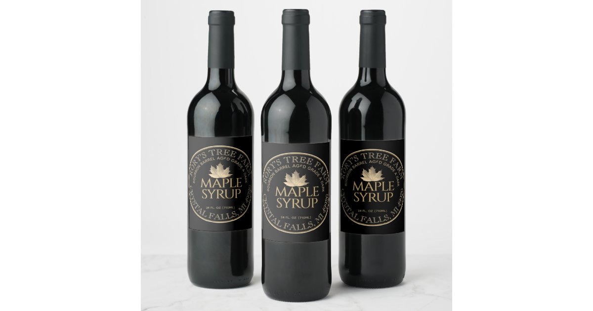 Maple Syrup Gold and Black Maple Leaf Label | Zazzle