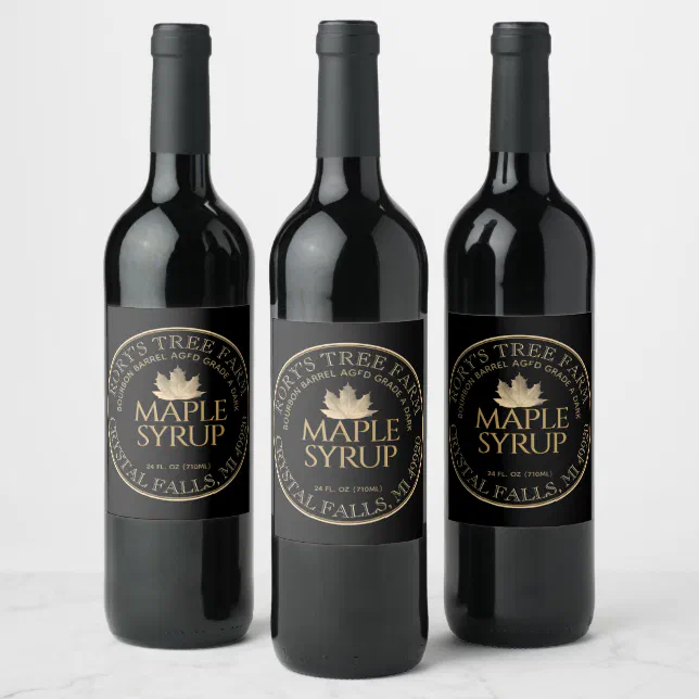 Maple Syrup Gold and Black Maple Leaf Label | Zazzle