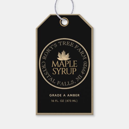 Maple Syrup Gold Black Maple Leaf Nutrition Facts Gift Tags