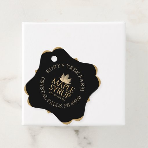 Maple Syrup Gold Maple Leaf Black Nutrition Facts Favor Tags | Zazzle