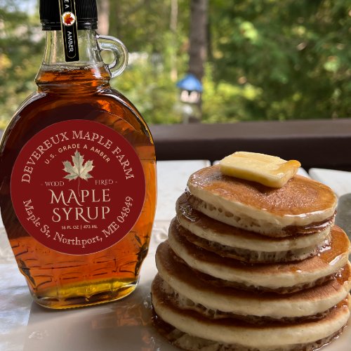 Maple Syrup Gold Maple Leaf on Red Custom Label