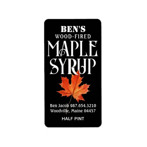 Maple Syrup Jug Label Black with Orange Leaf