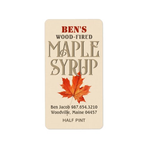 Maple Syrup Jug Label Ivory with Orange Leaf