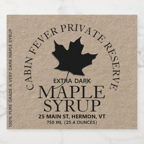 Maple Syrup Kraft Jar Label with Black Leaf