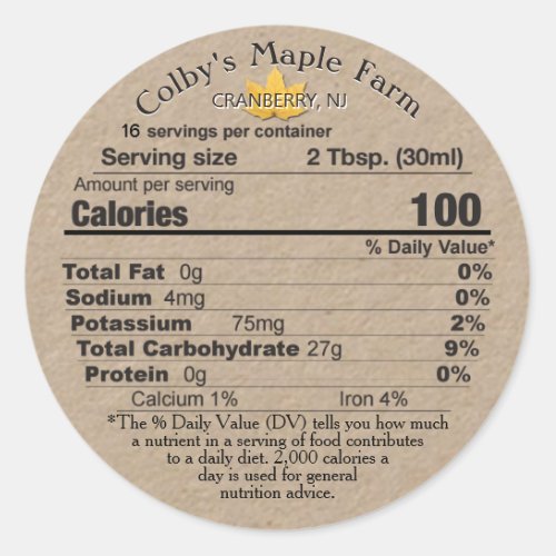 Maple Syrup Kraft Nutrition Facts Label Leaf