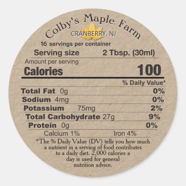 Maple Syrup Kraft Nutrition Facts Label Leaf Zazzle