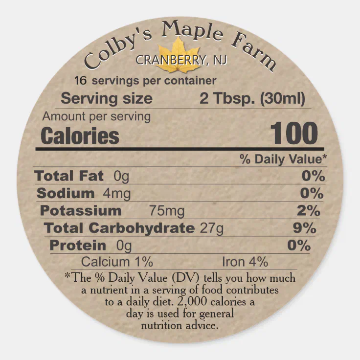 Maple Syrup Kraft Nutrition Facts Label Leaf Zazzle