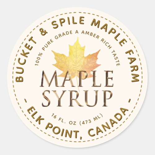 Maple Syrup Label Autumn Maple Leaf Gold Text