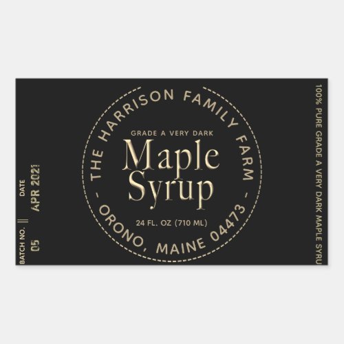 Maple Syrup Label Black and Gold Batch and Date