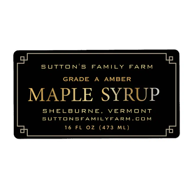Maple Syrup Label Black and Gold Border | Zazzle