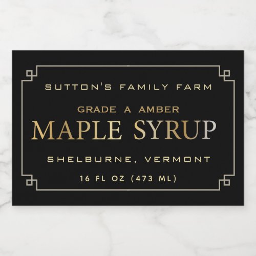 Maple Syrup Label Black and Gold Border