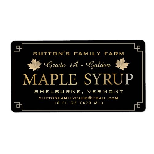 Maple Syrup Label Black and Gold Leaves and Border