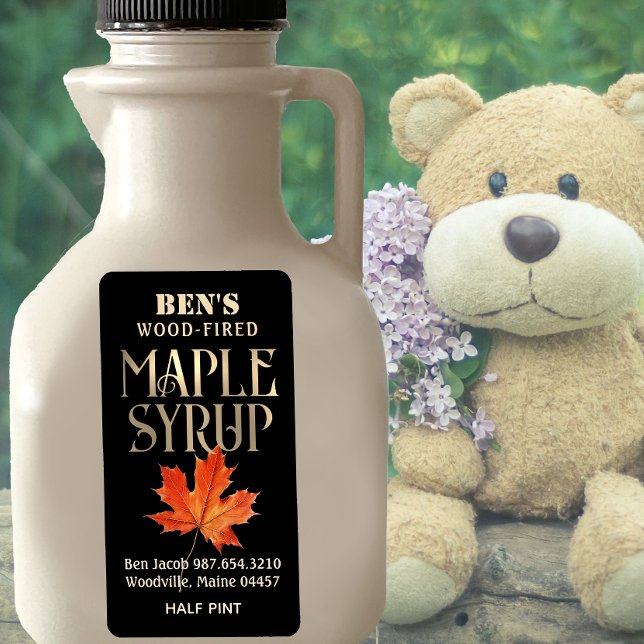 Maple Syrup Label Black and Gold with Orange Leaf (Creator Uploaded)