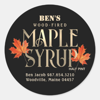 Maple Syrup Label Black and Gold with Orange Leaf