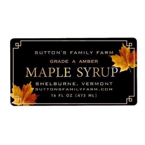 Maple Syrup Label Black Gold Border Colorful Leaf