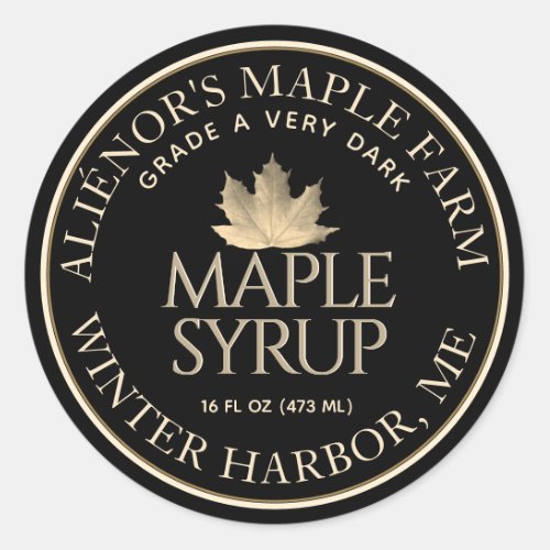 Maple Syrup Label Black with Gold Leaf