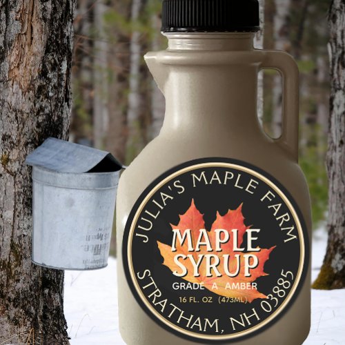 Maple Syrup Label Black with Orange Maple Leaf