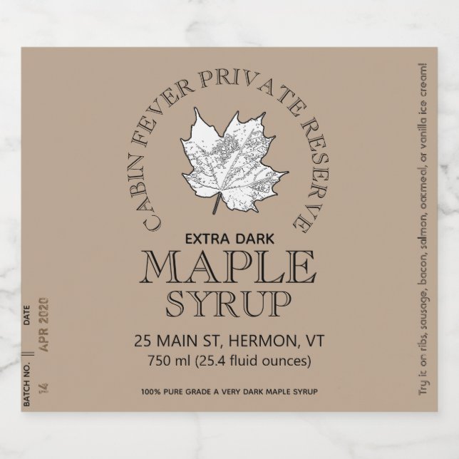 Maple Syrup Label Circular Logo (Batch and Date) (Single Label)