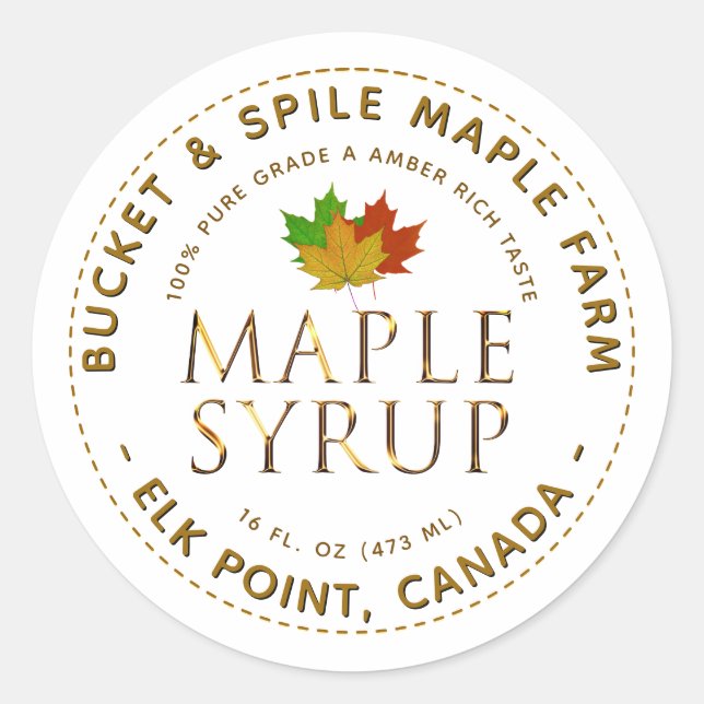 Maple Syrup Label Colorful Maple Leaves Gold Text (Front)