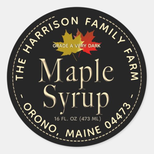 Maple Syrup Label Metallic Gold Font with leaves