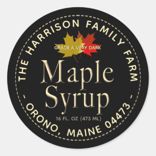 Maple Syrup Label Metallic Gold Font with leaves