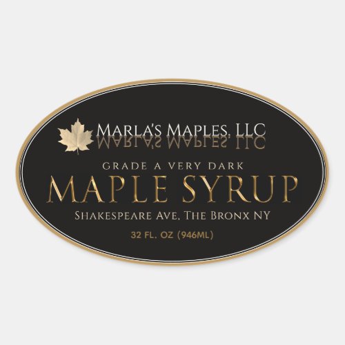 Maple Syrup label Oval Gold leaf on black