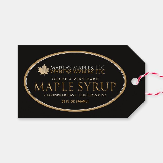 Maple Syrup label Oval Gold leaf on black (Front (Horizontal))