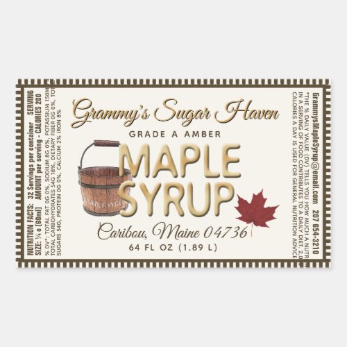 Maple Syrup Label with Nutrition Facts Ivory