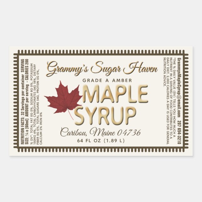 Maple Syrup Label with Nutrition Facts Ivory (Front)
