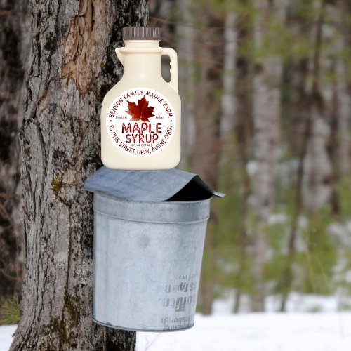 Maple Syrup Label with Red Sugar Maple Leaf