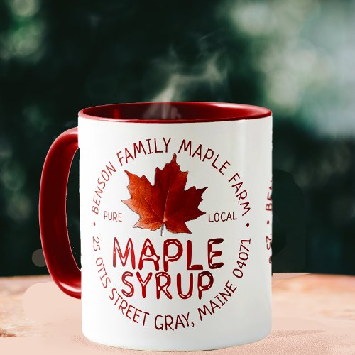 Maple Syrup Label with Red Sugar Maple Leaf Mug