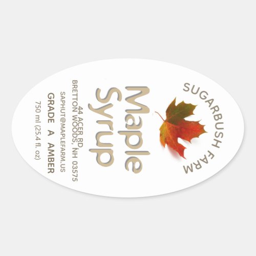 Maple Syrup Large Oval Colorful Maple Leaf Label