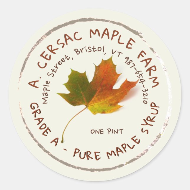 Maple Syrup Maple Leaf Rustic Editable Label (Front)