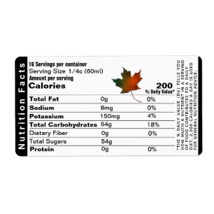 Maple Syrup Nutrition Facts Address Label Leaf