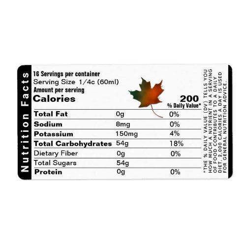 Maple Syrup Nutrition Facts Address Label Leaf