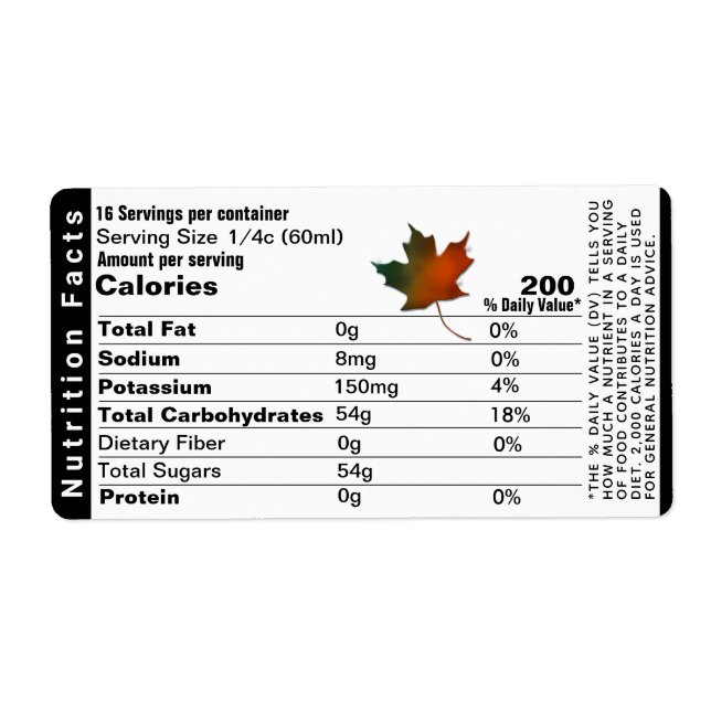 Maple Syrup Nutrition Facts Address Label Leaf (Front)