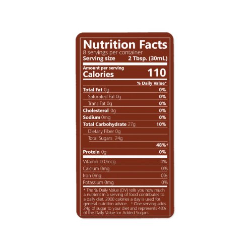 Maple Syrup Nutrition Facts Chestnut Brown Labels