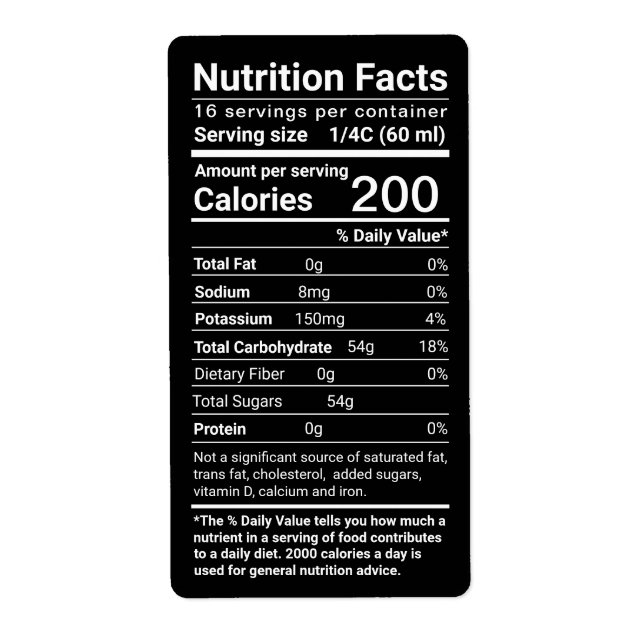 Maple Syrup Nutrition Facts Latest FDA Regulations Label (Front)