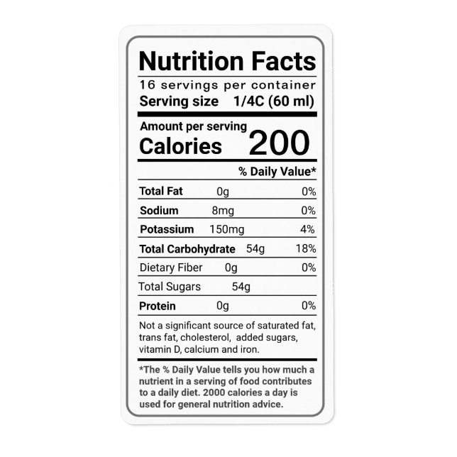 Maple Syrup Nutrition Facts Latest FDA Regulations Label (Front)