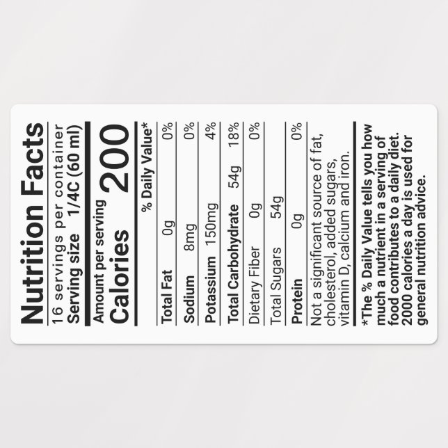 Maple Syrup Nutrition Facts Waterproof Labels (Design 1)
