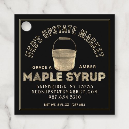 Maple Syrup Nutrition Tag Gold Bucket on Black