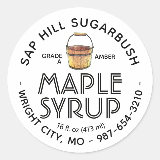 Maple Syrup Old Fashioned Sap Bucket White Label   (Front)