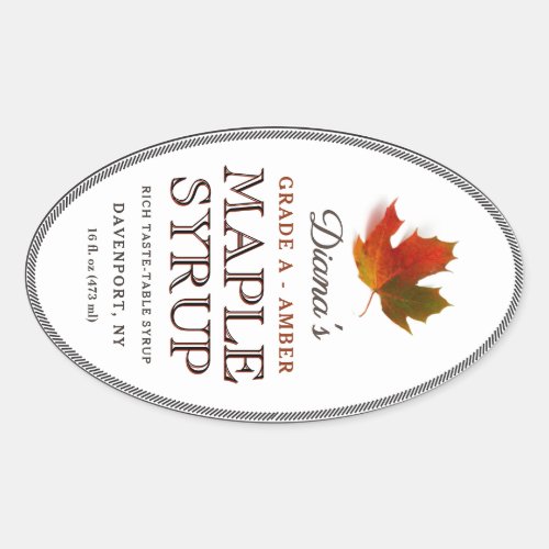 Maple Syrup Oval Border Colorful Maple Leaf Label